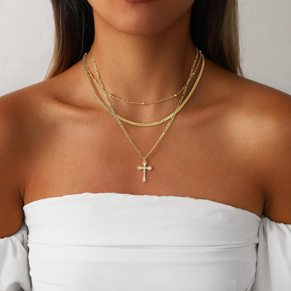 Collana elegante con croce d'oro e ciondolo a strati per regalo della festa della mamma