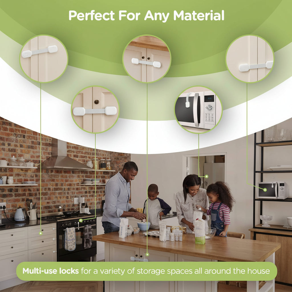 Adhesive Cabinet Locks For Childproofing Drawers And Doors