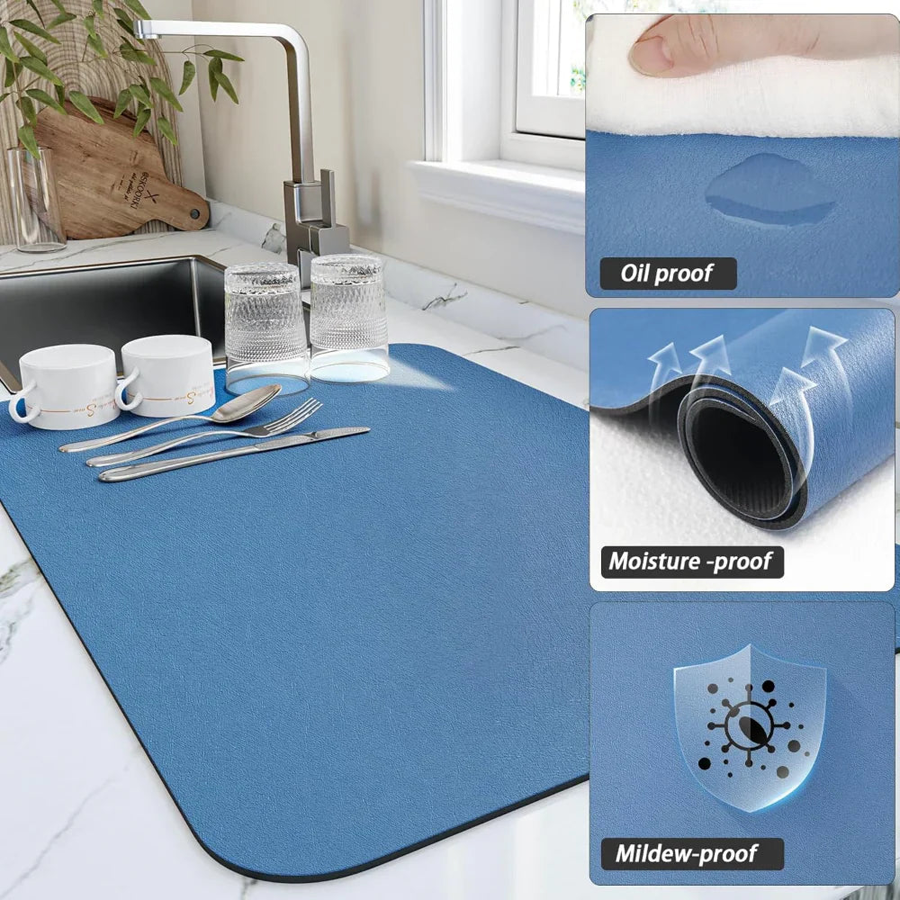 Tapis de séchage de cuisine pour plan de travail avec surface absorbante