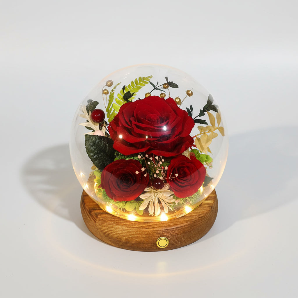 Bevart rosekuppel med LED-lys gave til morsdagsdekorasjon