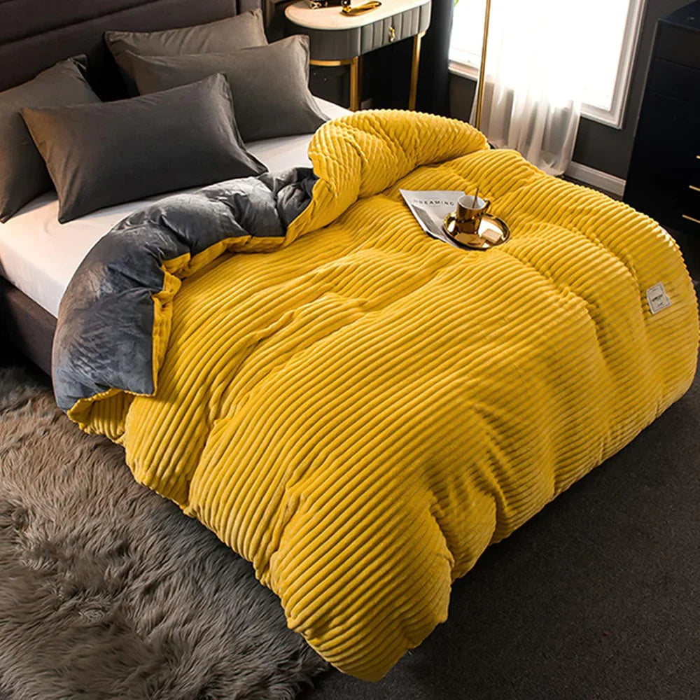 Winter Plush Duvet Cover Set With Bedspread Look Design