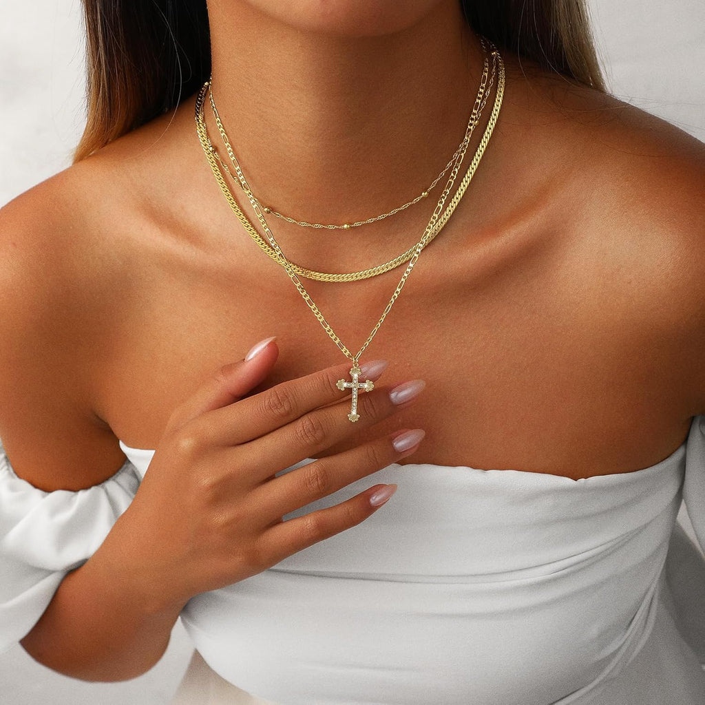 Collana elegante con croce d'oro e ciondolo a strati per regalo della festa della mamma