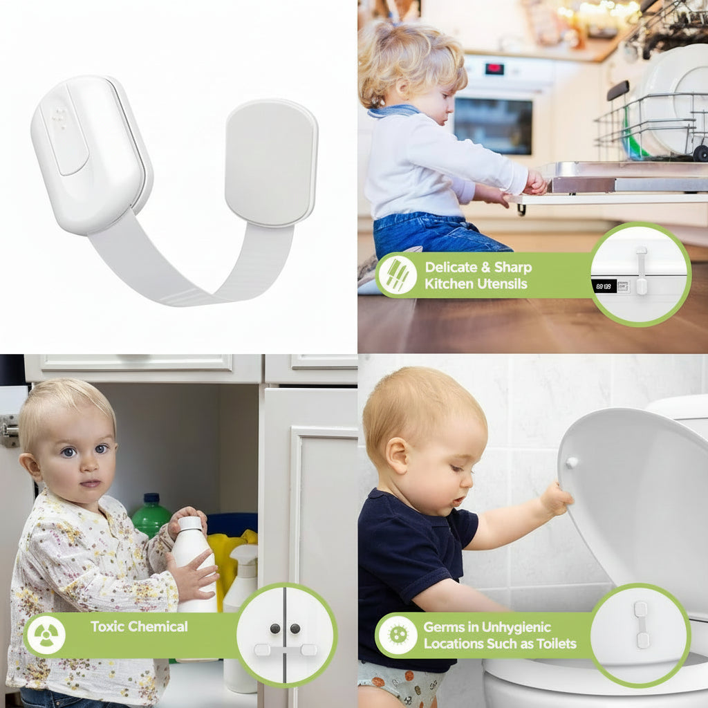 Adhesive Cabinet Locks For Childproofing Drawers And Doors