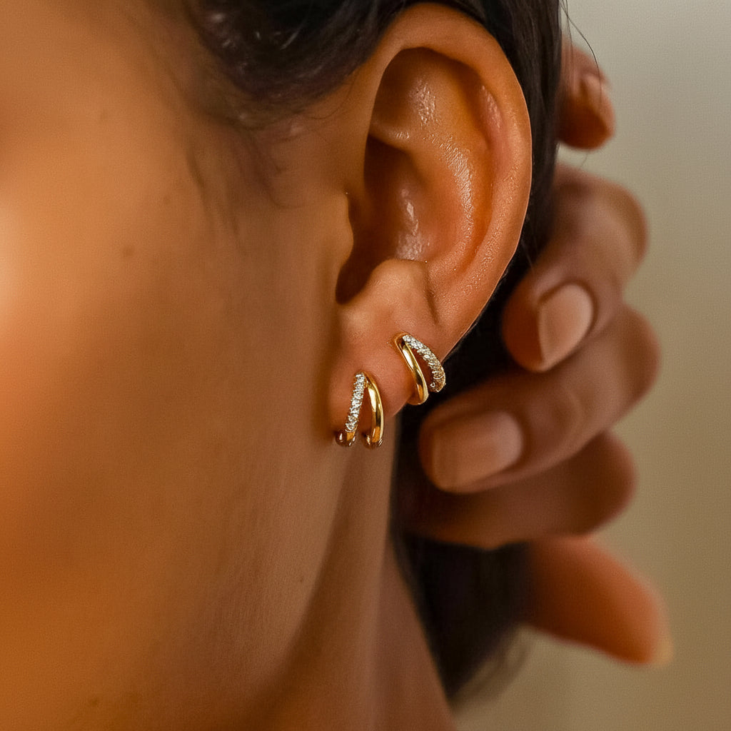 Gold Huggie Hoop Earrings For Mothers Day Gift Set