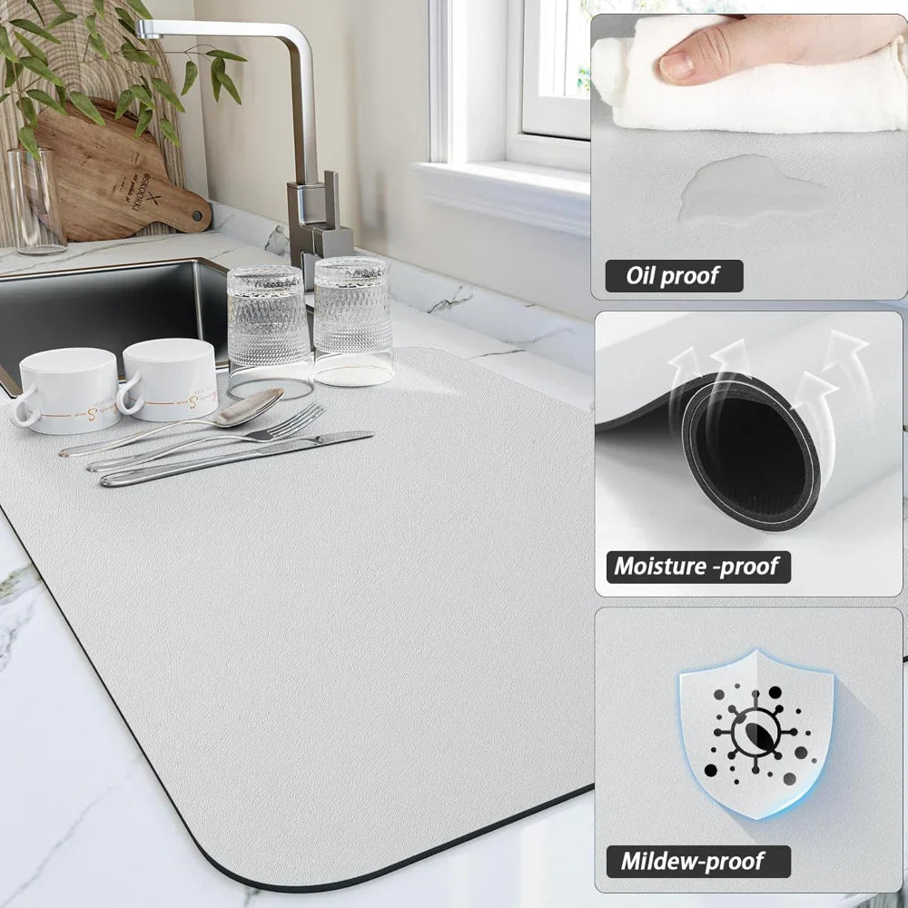 Tapis de séchage de cuisine pour plan de travail avec surface absorbante