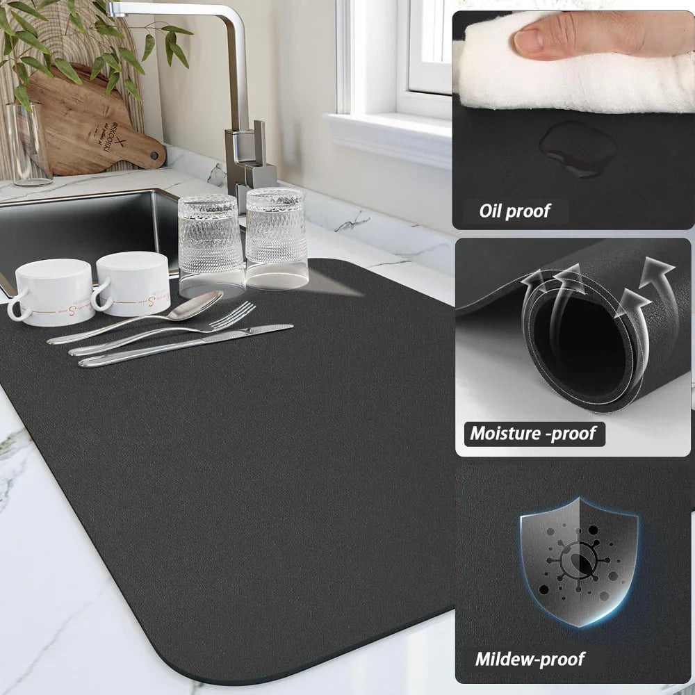 Tapis de séchage de cuisine pour plan de travail avec surface absorbante