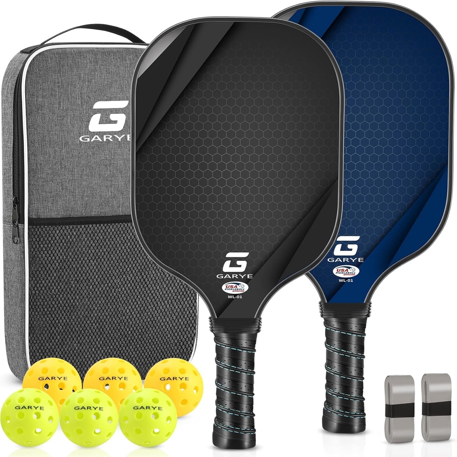 Lett Pickleball-rakettsett med grafittoverflate og polstret grep baller