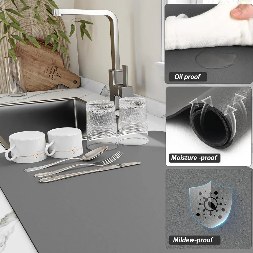 Tapis de séchage de cuisine pour plan de travail avec surface absorbante