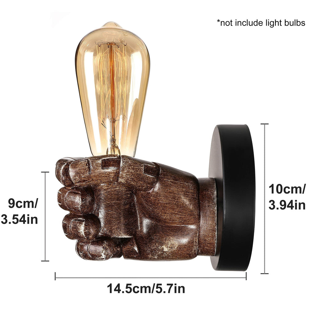 Lampada da parete a forma di mano in resina con base E26, stile industriale