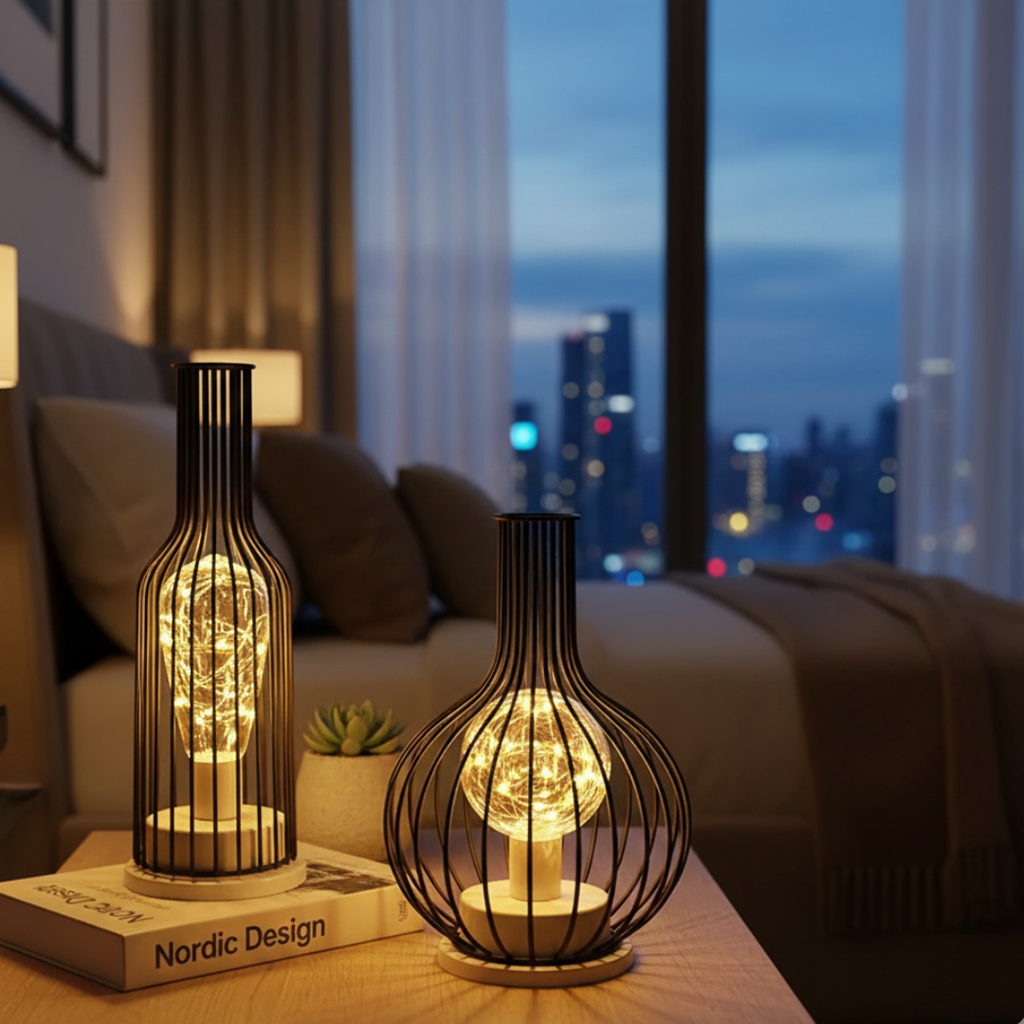 Industrial Cage Table Lamp For Indoor Living Rooms | Rosalyssa