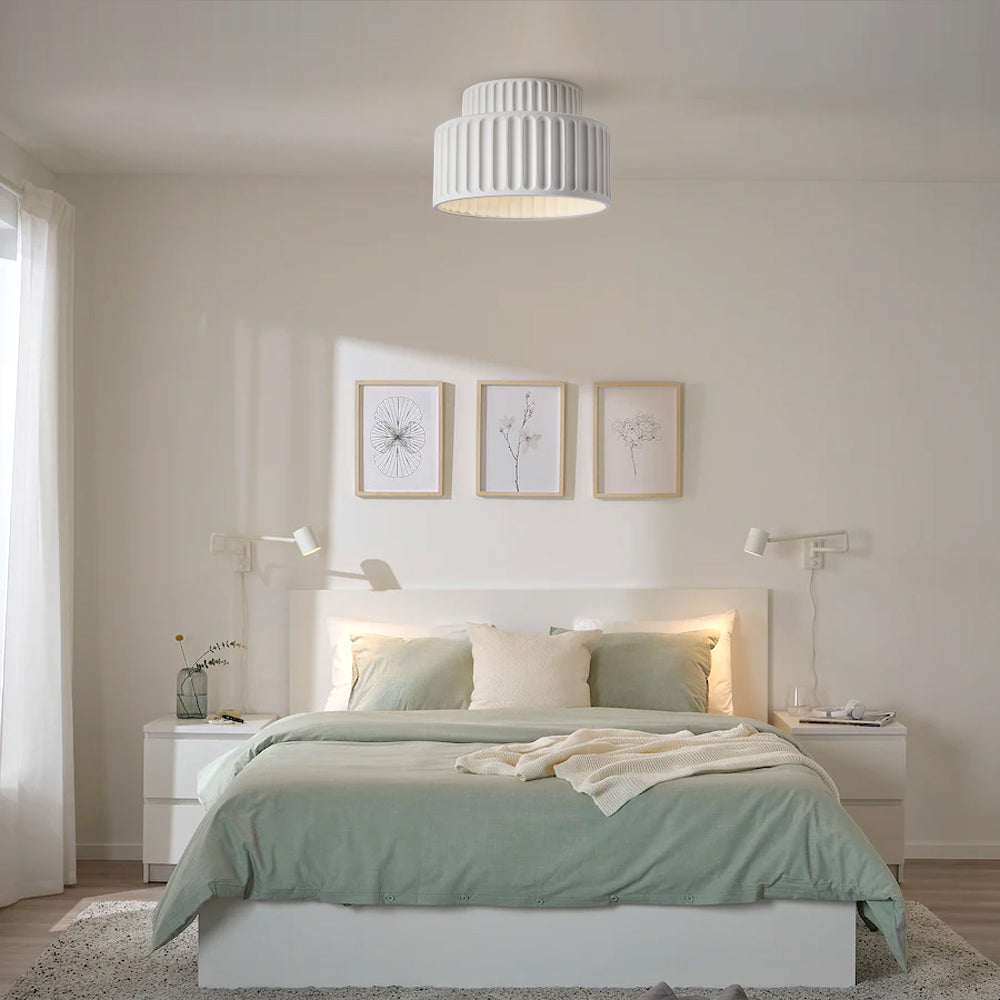 Lampada da soffitto in resina rigata E27 bianca design compatto retrò per soggiorno