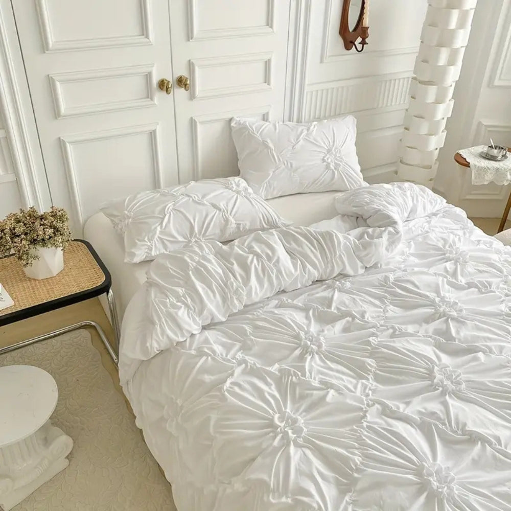 Floral Pleated Quilt Cover Set for Bedroom Bedding