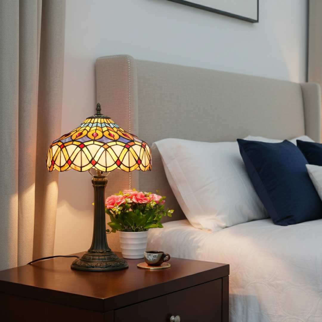 Vintage bordlampe med farvet glas til elegant belysning i hjemmet | Rosalyssa