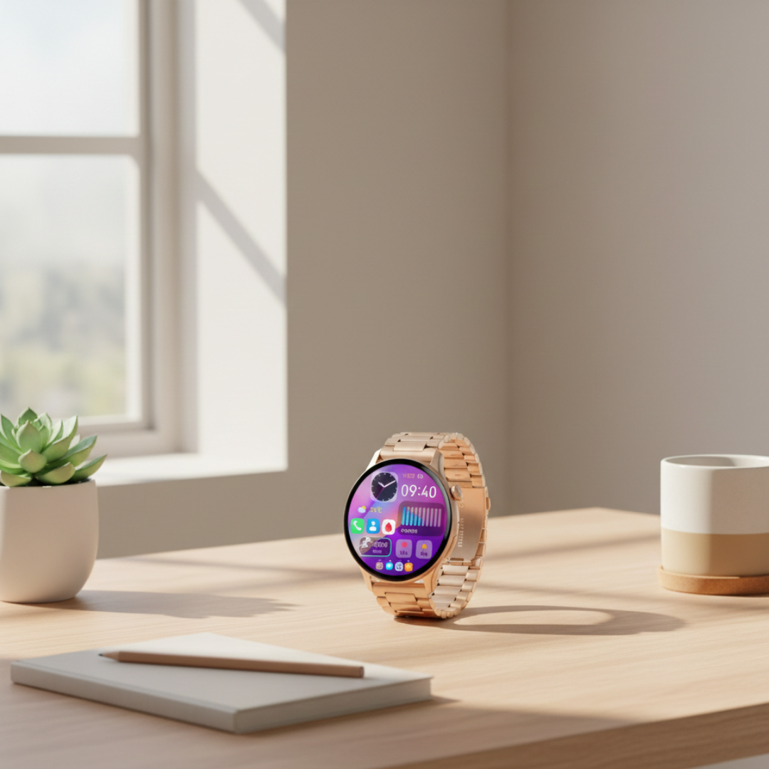 Montre connectée AMOLED pour femmes avec design étanche et appel Bluetooth | Rosalyssa