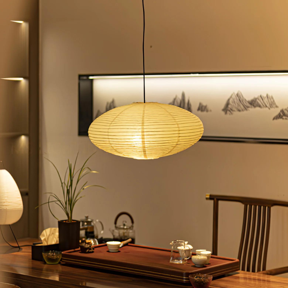 Lampada da soffitto Japandi in carta di gelso con LED bianco geometrico 50/60 cm