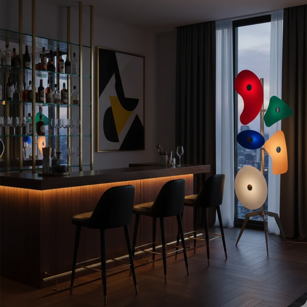 Barevně měnící LED stojací lampa pro moderní obytné prostory | Rosalyssa