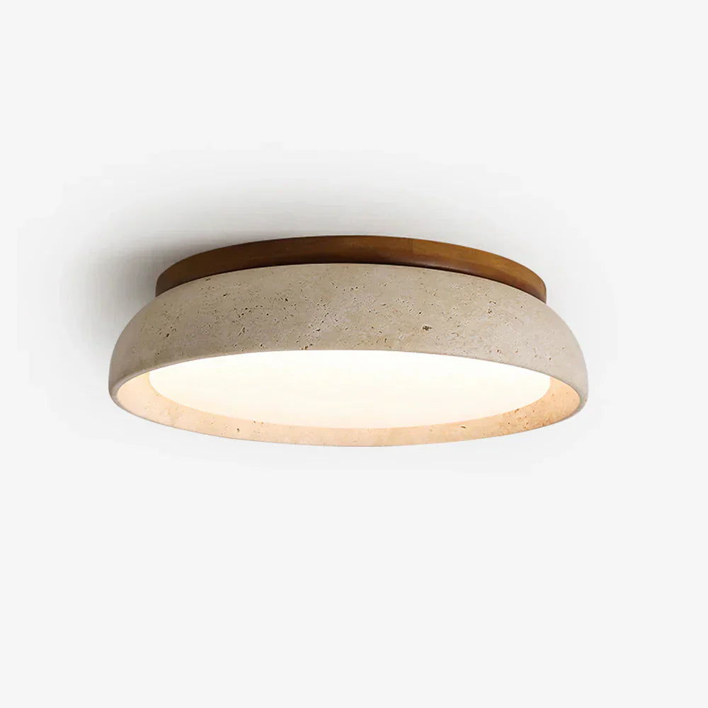 Beige Travertine Ceiling Lamp Sculpture, Natural Stone, Scandinavian Warm Glow, 30cm 43cm
