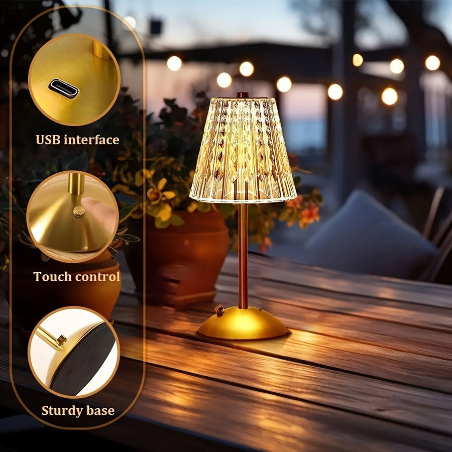 مصباح طاولة كريستال تاتش مع تعتيم بثلاثة ألوان وشحن USB