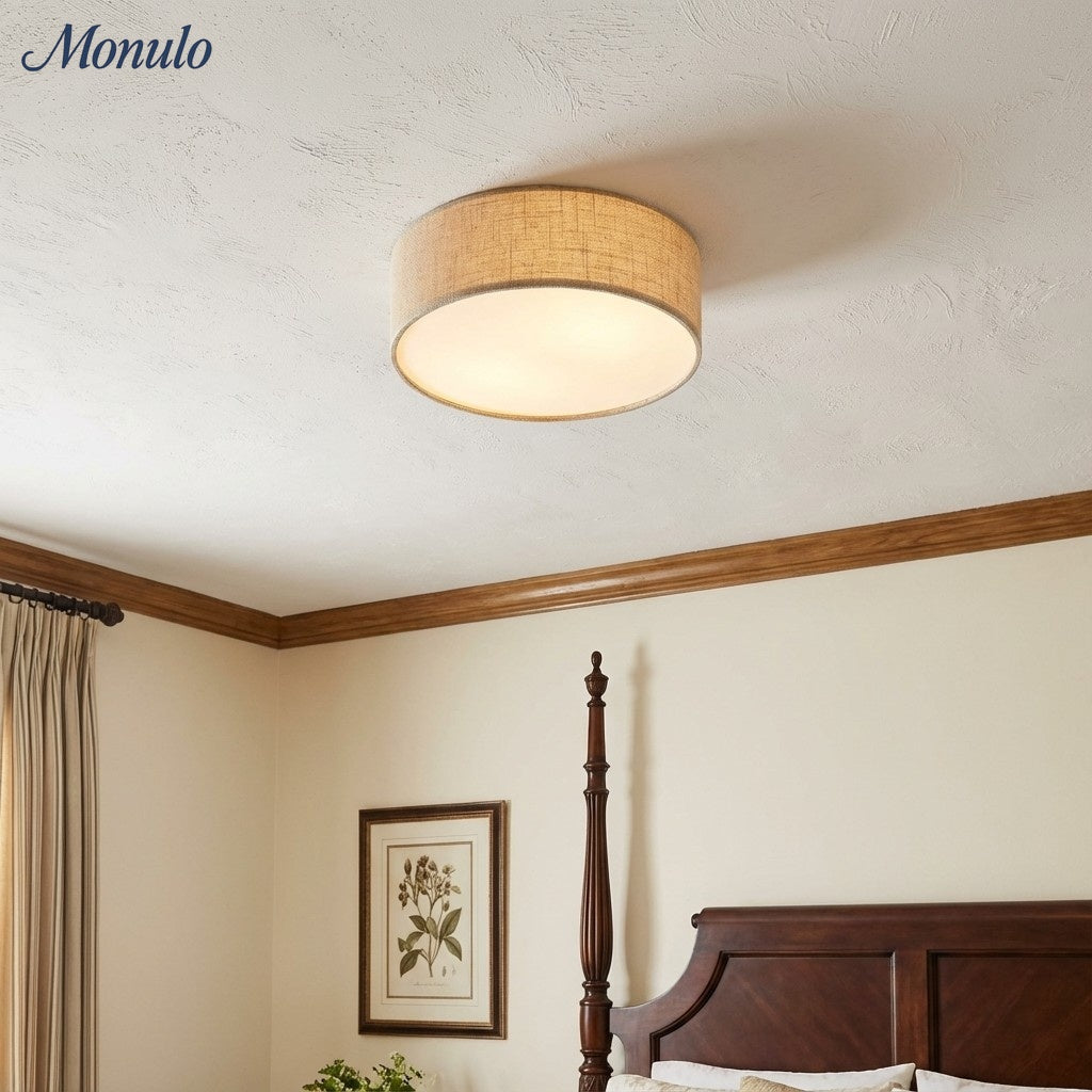Linen Shade Drum Ceiling Light, Diameter 30/45 Cm, Scandinavian Modern Living Room Lamp