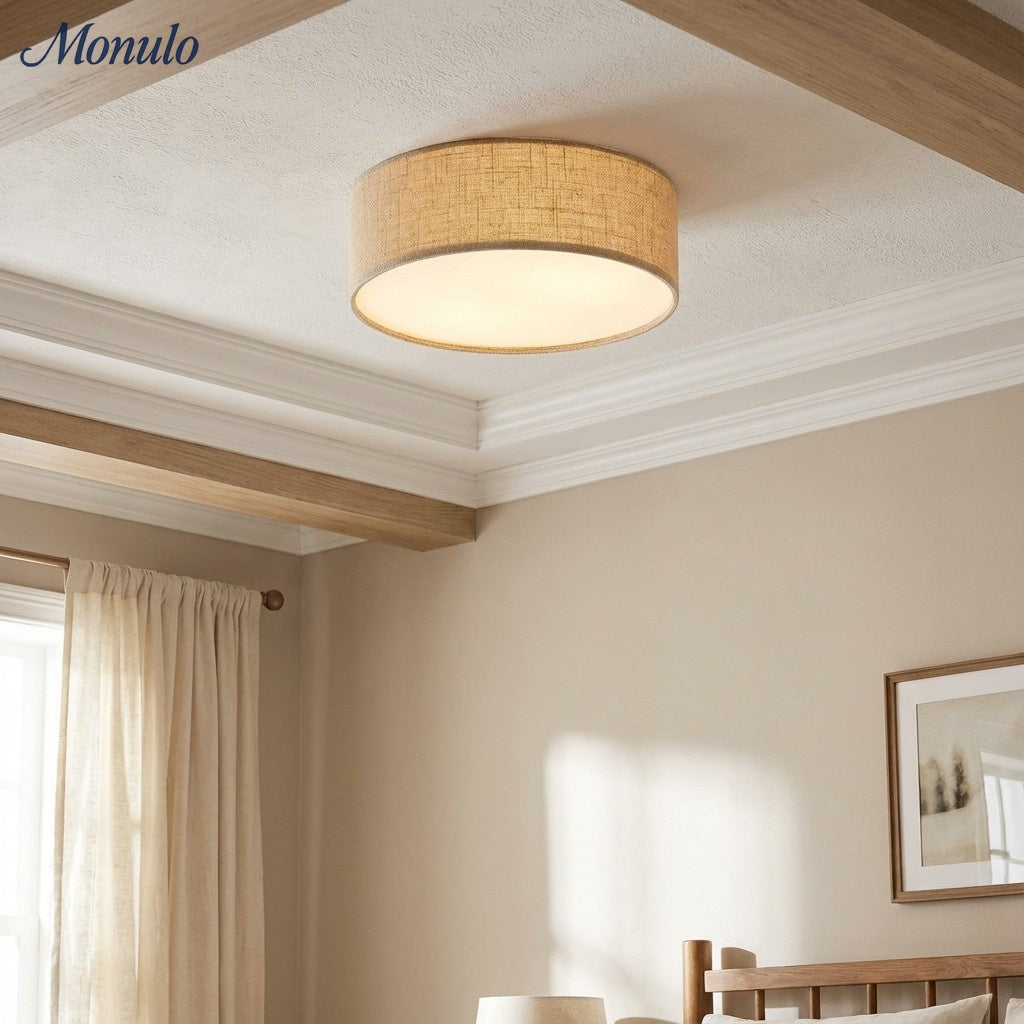 Linen Shade Drum Ceiling Light, Diameter 30/45 Cm, Scandinavian Modern Living Room Lamp