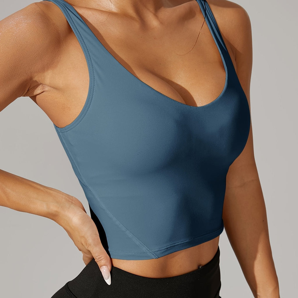 Stretchy V-Neck Backless Crop Tank Top For Athletic Wear