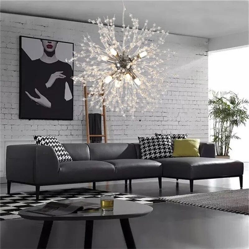 Dandelion Inspired Modern Pendant Light In Iron And Acrylic