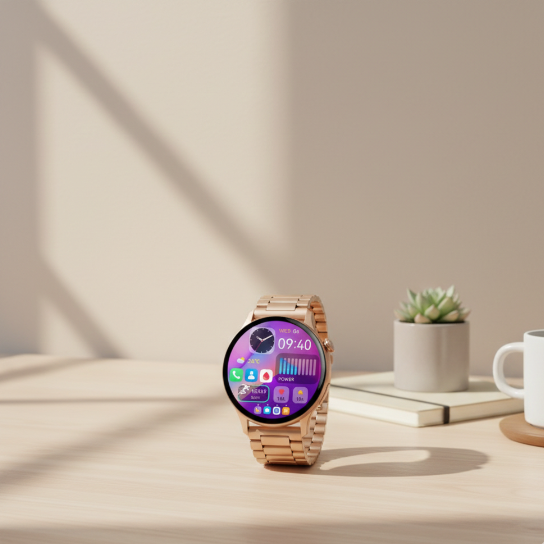 Montre connectée AMOLED pour femmes avec design étanche et appel Bluetooth | Rosalyssa