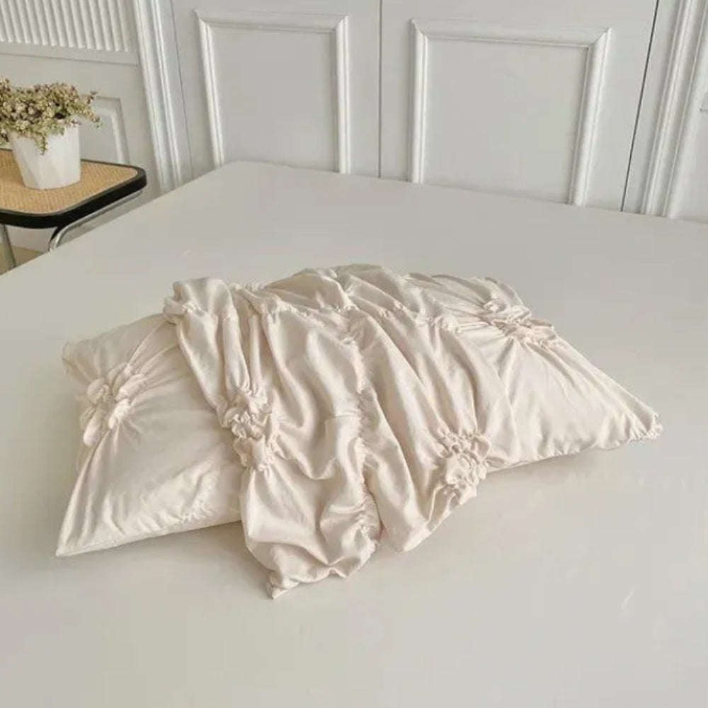 Floral Pleated Quilt Cover Set for Bedroom Bedding