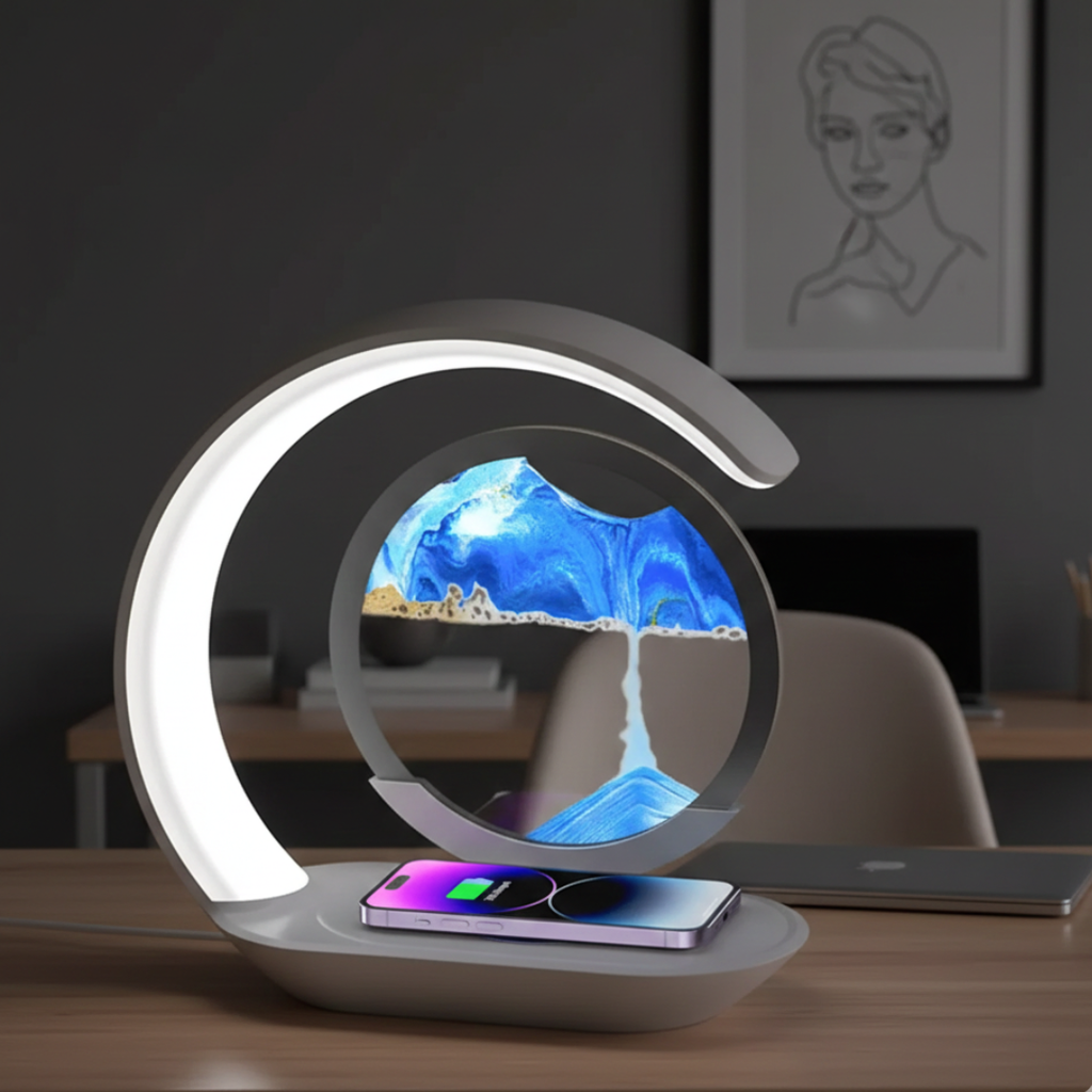 LED-timeglasbordlampe med trådløs opladning | Rosalyssa