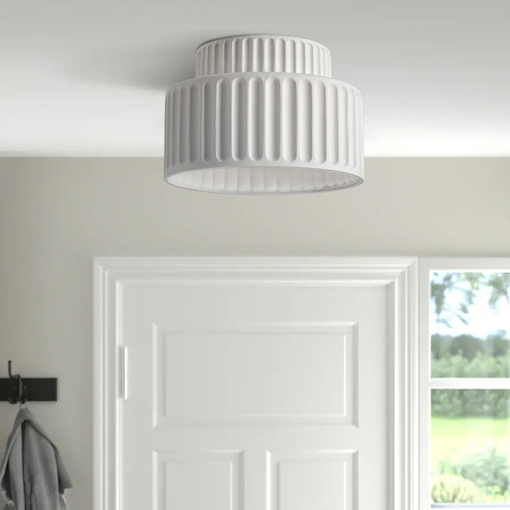 Lampada da soffitto in resina rigata E27 bianca design compatto retrò per soggiorno