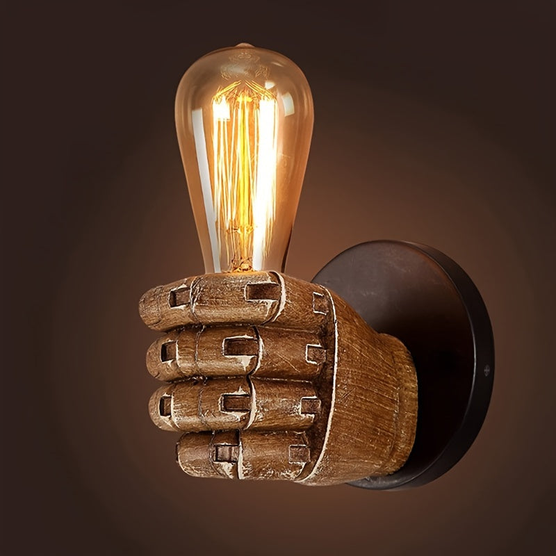 Lampada da parete a forma di mano in resina con base E26, stile industriale