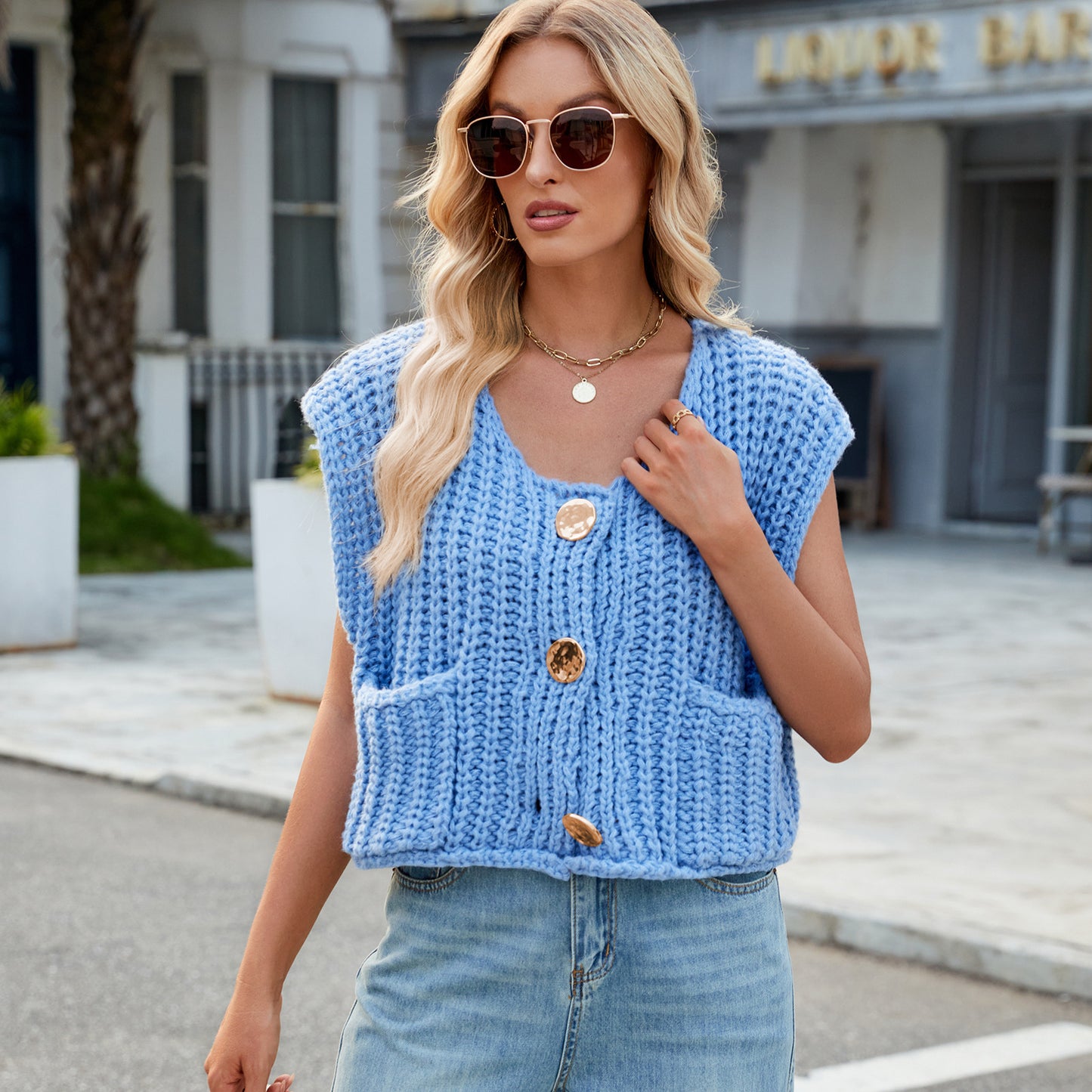 Chunky Knit Button Vest