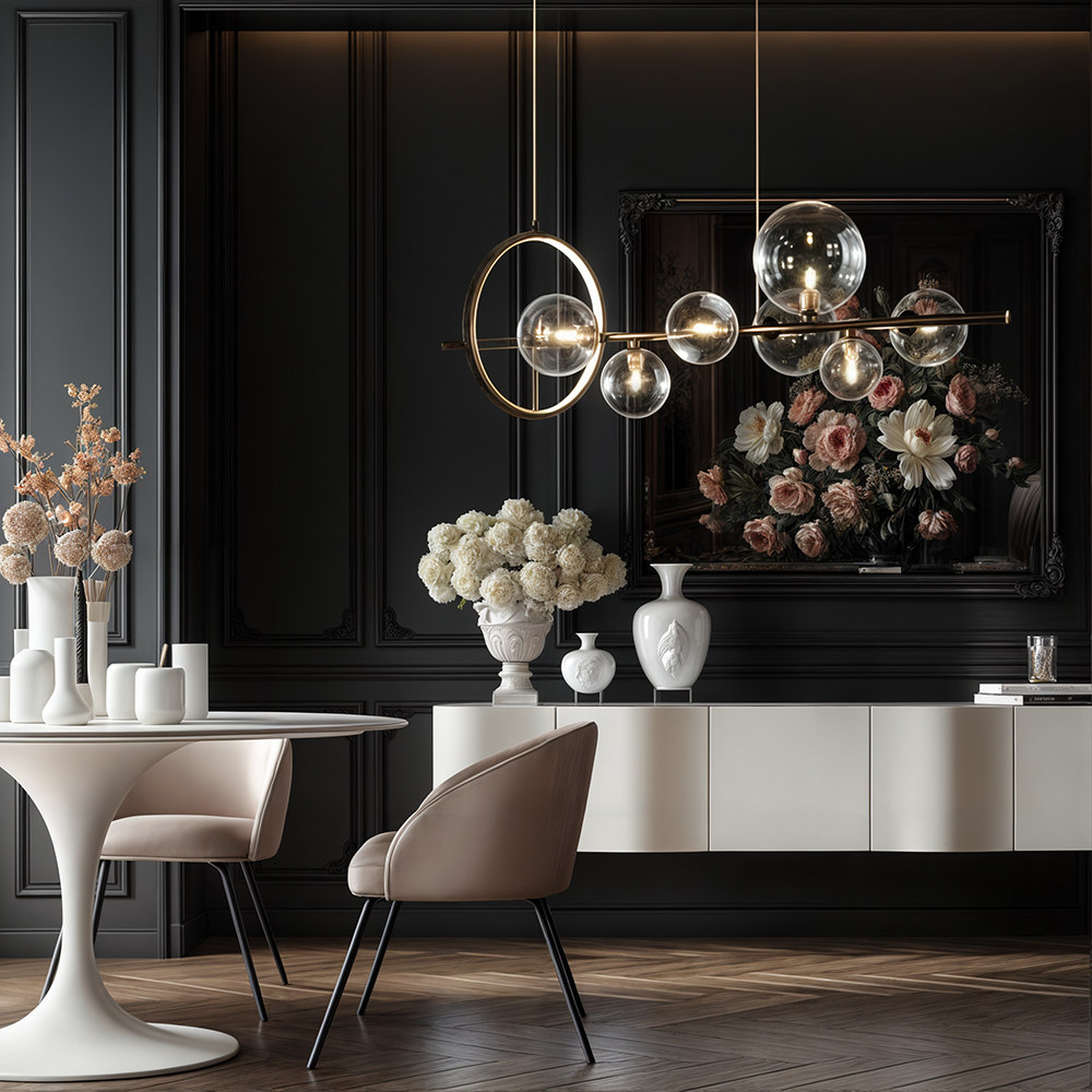 Aurelia glasljuskrona från LumeCraft med aluminiumram och handblåst glas
