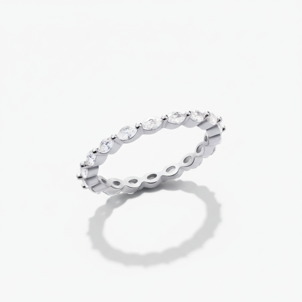 Geometric Ring With Pave Design In Sterling Silver Stacking Band