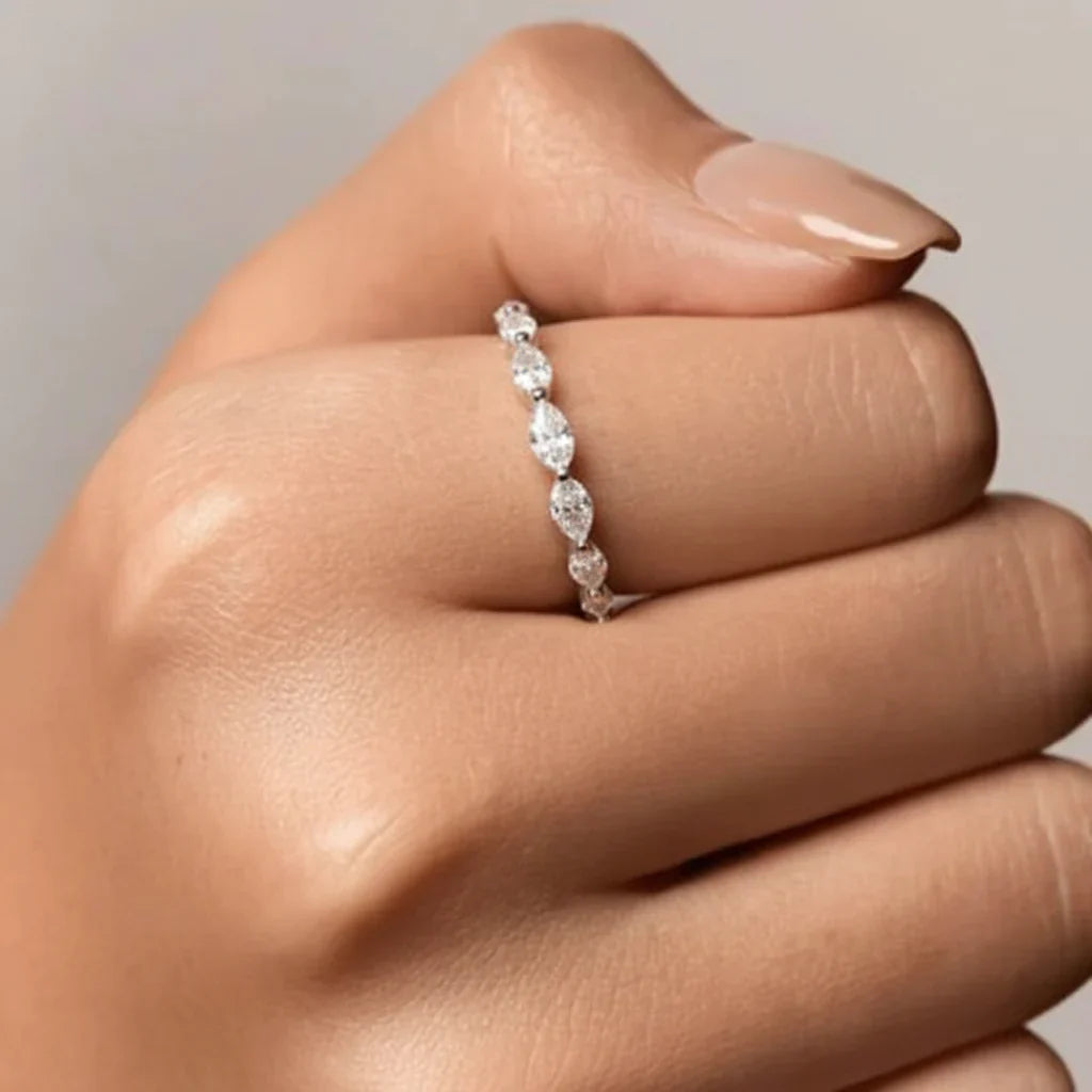 Geometric Ring With Pave Design In Sterling Silver Stacking Band