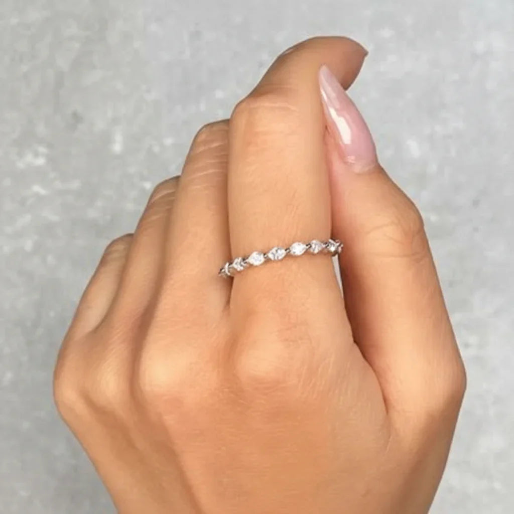Geometric Ring With Pave Design In Sterling Silver Stacking Band