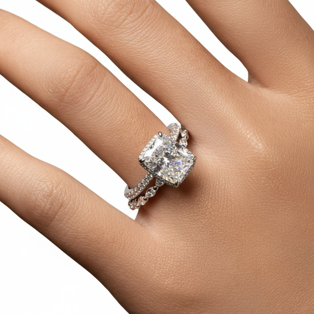 Geometric Ring With Pave Design In Sterling Silver Stacking Band