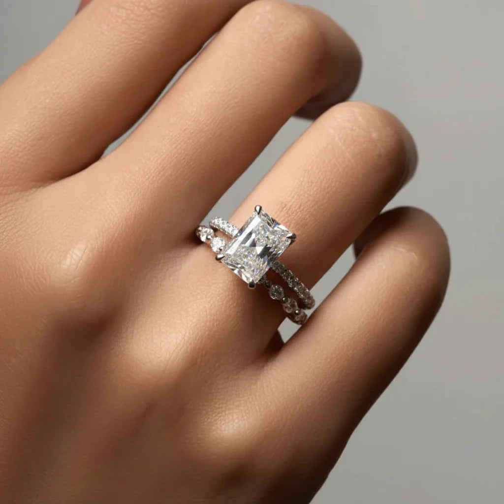 Geometric Ring With Pave Design In Sterling Silver Stacking Band