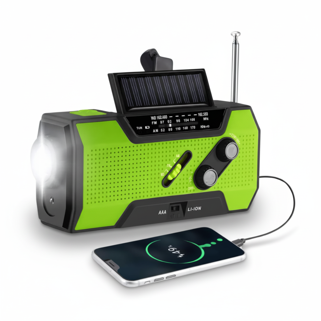 Radio météo d'urgence portable avec chargement solaire et manivelle