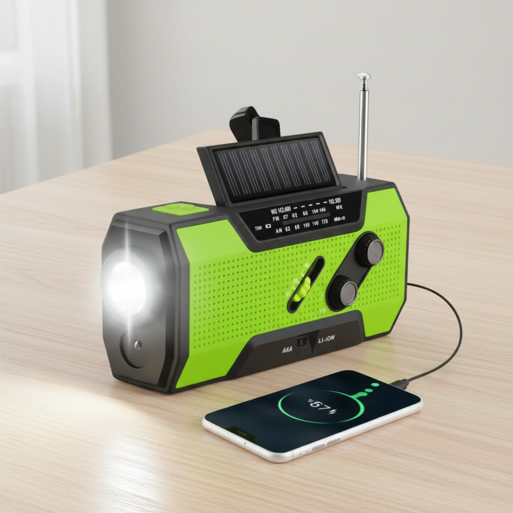 Radio météo d'urgence portable avec chargement solaire et manivelle
