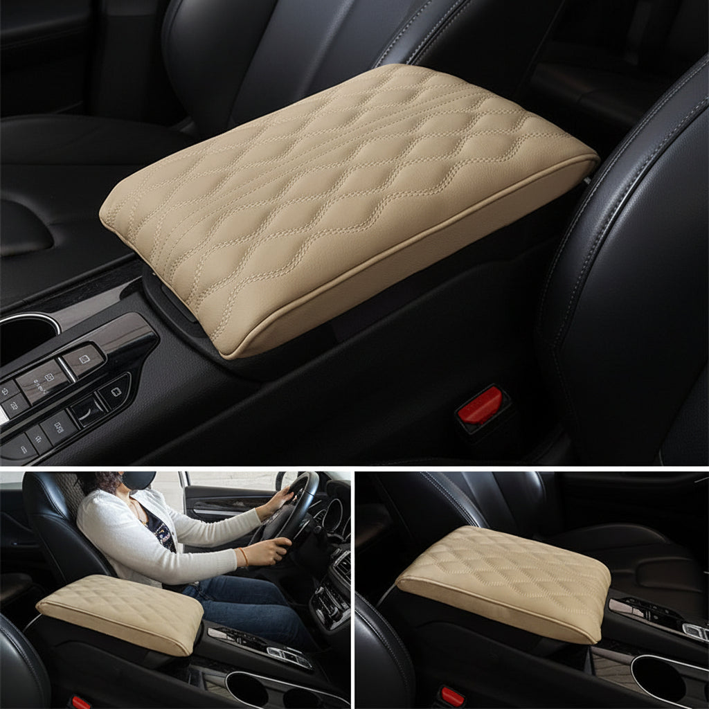 Car Armrest Cushion With Memory Foam And Leather Console Cover