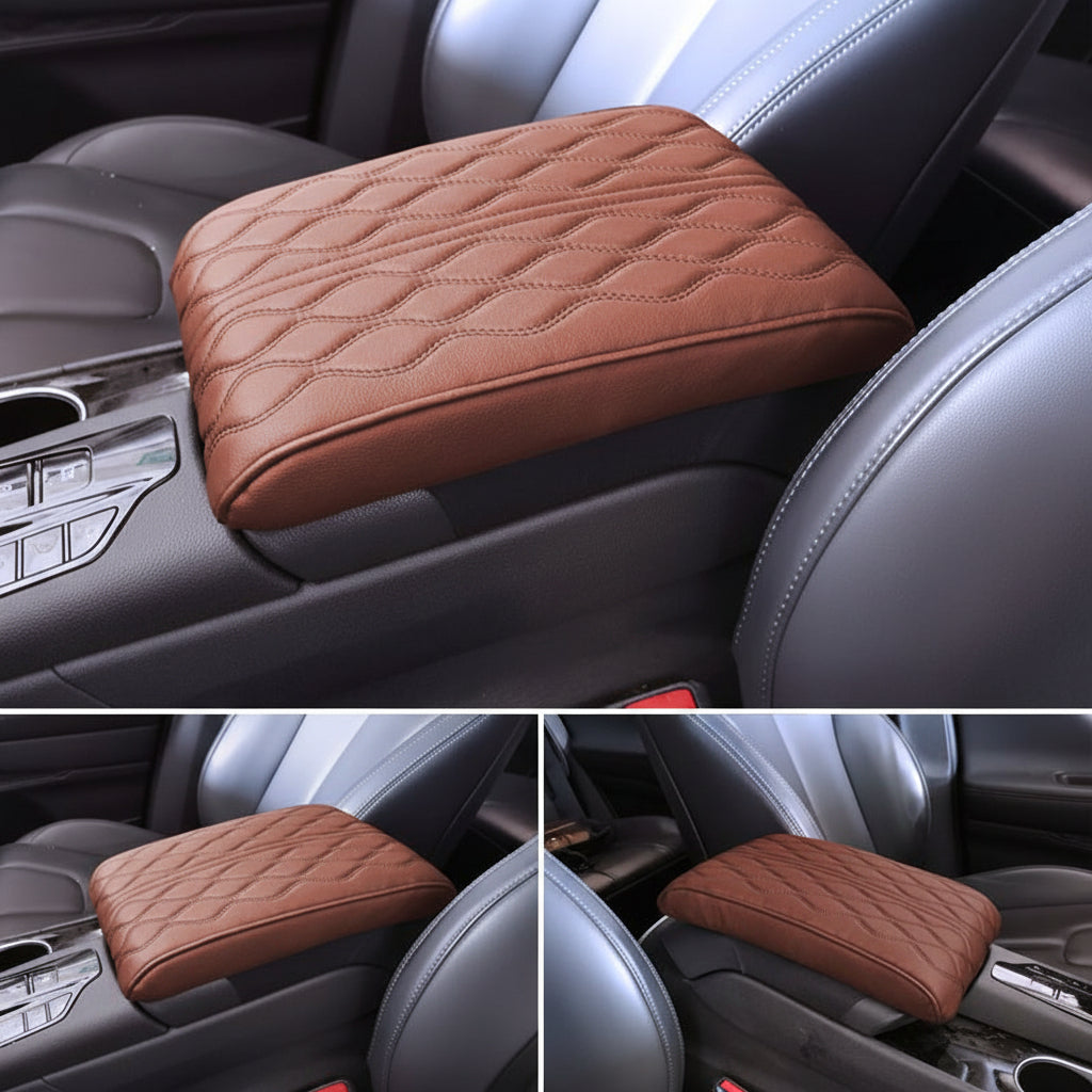 Car Armrest Cushion With Memory Foam And Leather Console Cover