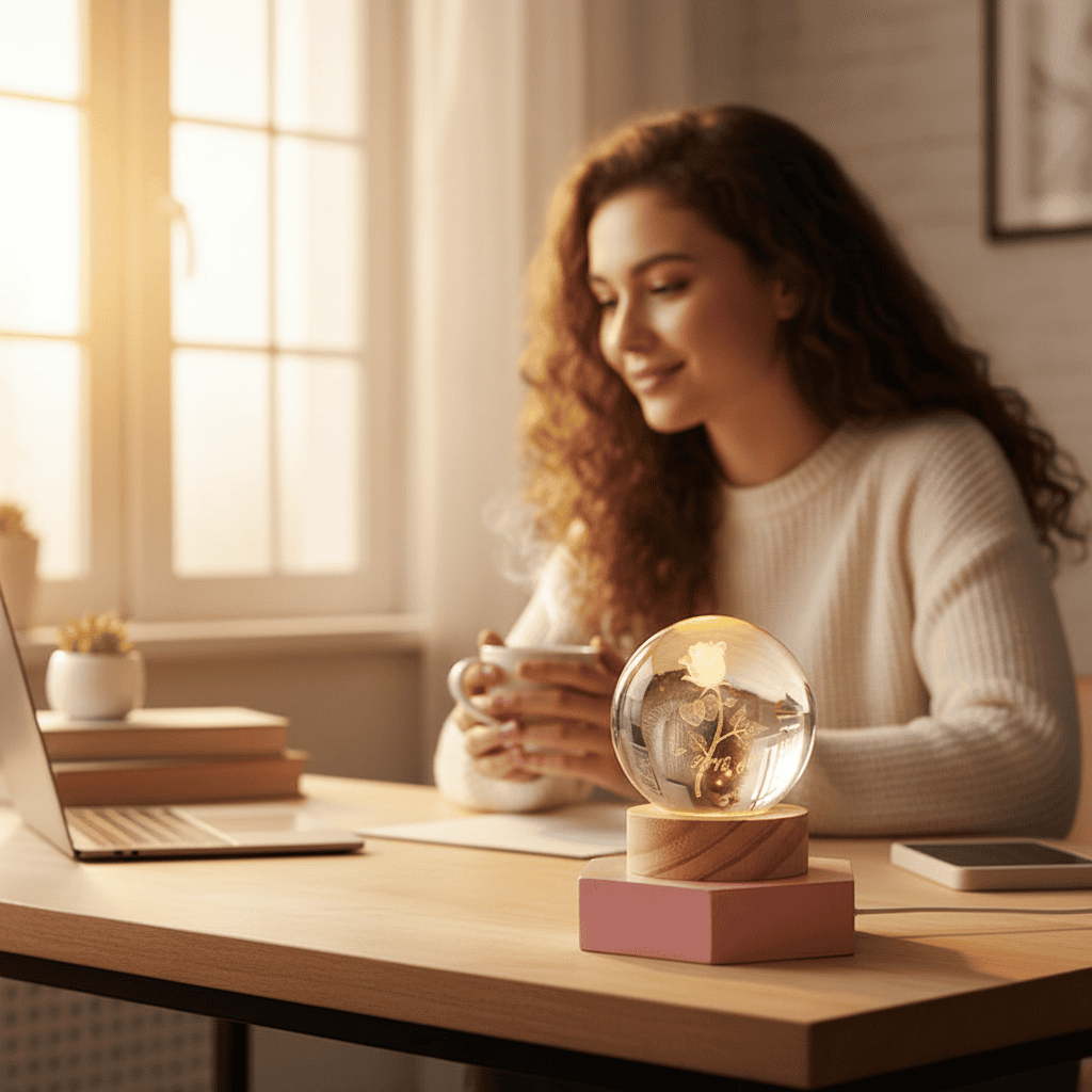 LuminaCrystal Aura 3D LED Nattlys med glitrende krystallglans