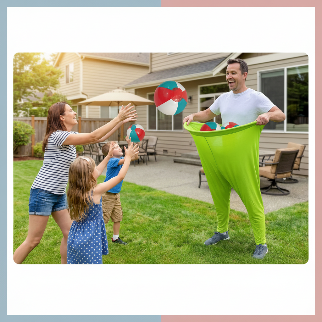 Outdoor Kids Ball Catching Game With Oversized Pants Set For Family Fun