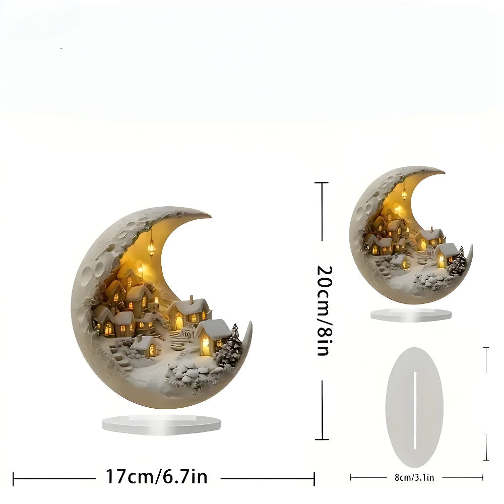Moonlight Village Acrylic Tabletop Decor Accent Scene