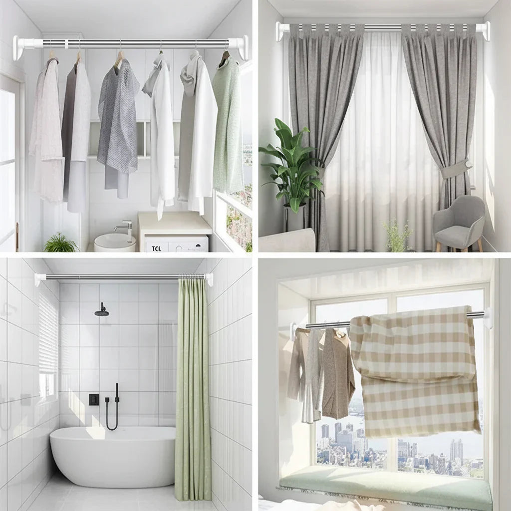 Adjustable Tension Curtain Rod For Shower And Window No Drill Install