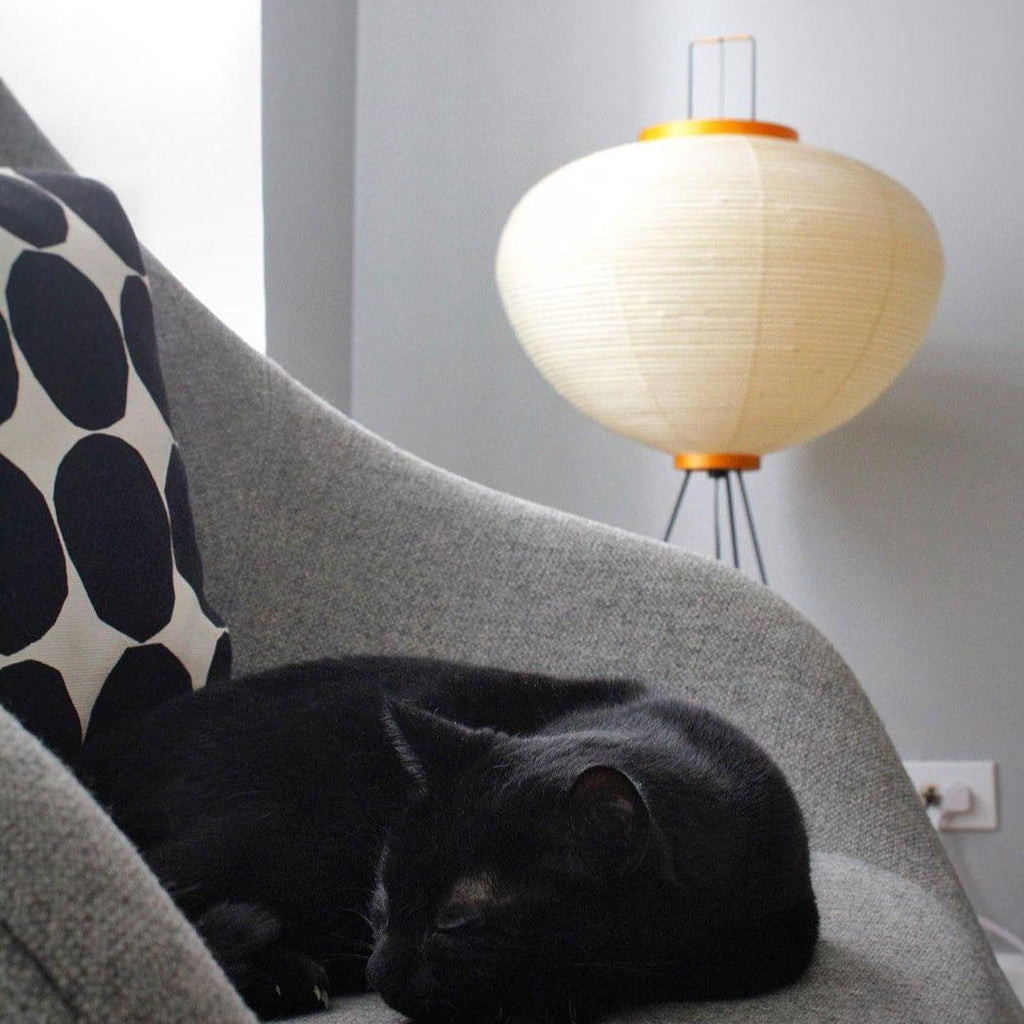 Stojací lampa AstraLume s rýžovým papírovým stínidlem a minimalistickým teplem
