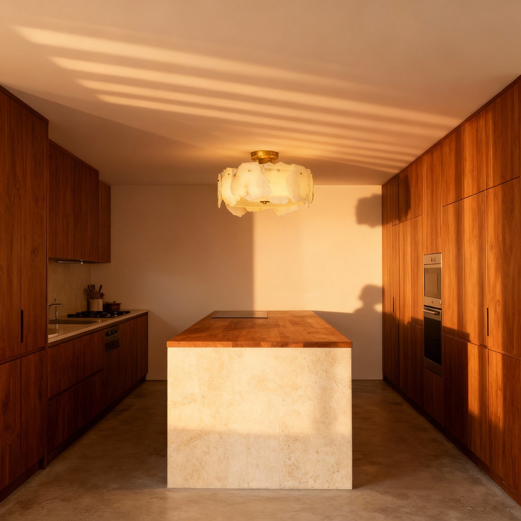 Lampa sufitowa LumaAura Modern z mosiężną podstawą, montowana na płasko