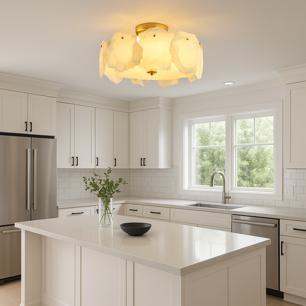 Lampa sufitowa LumaAura Modern z mosiężną podstawą, montowana na płasko