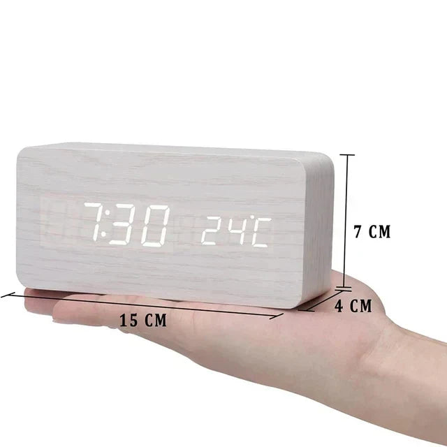Sveglia LED WoodWatch con controllo vocale per la camera da letto